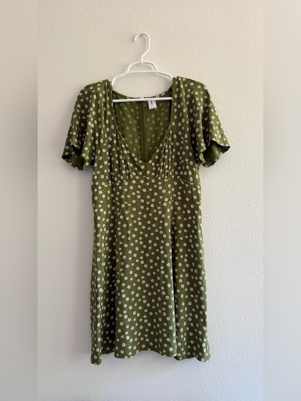 Olive Green Daisy Print Midi Dress 100% Lenzing